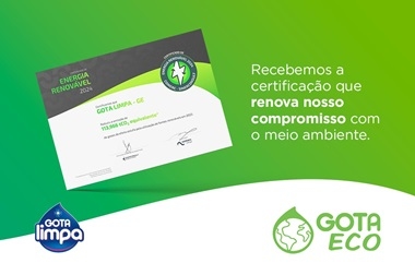 Gota Limpa Recebe Certificado de Energia Renovável por Reduzir Emissões de CO2